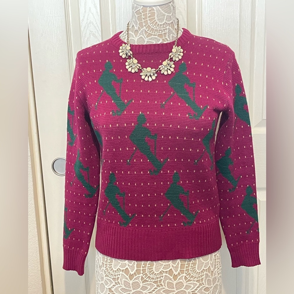 Vtg Saska Skiwear 60s 70s Retro Wool Sweater Large Skier Pattern Snow Skiing